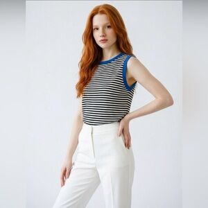 Navy Striped Sleeveless Tank Top